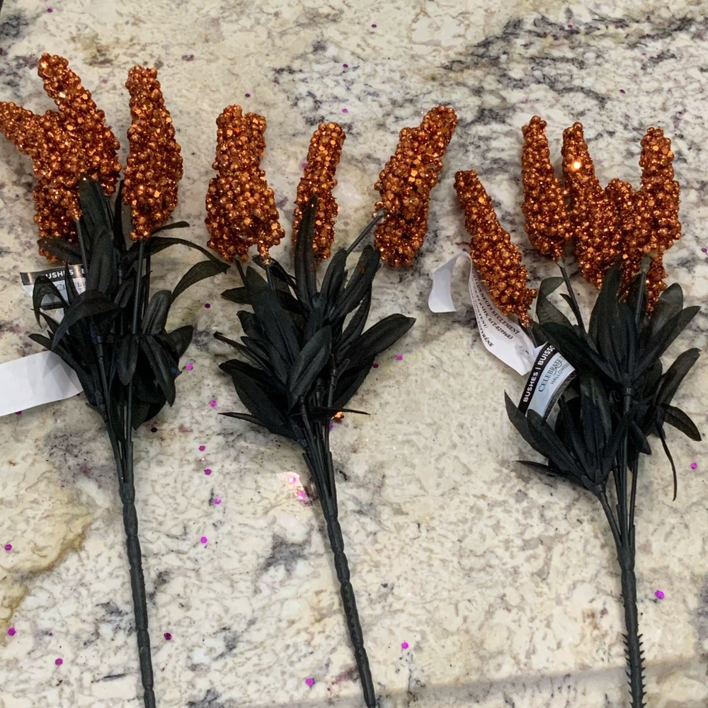 Orange Glitter Floral Stems 14” long